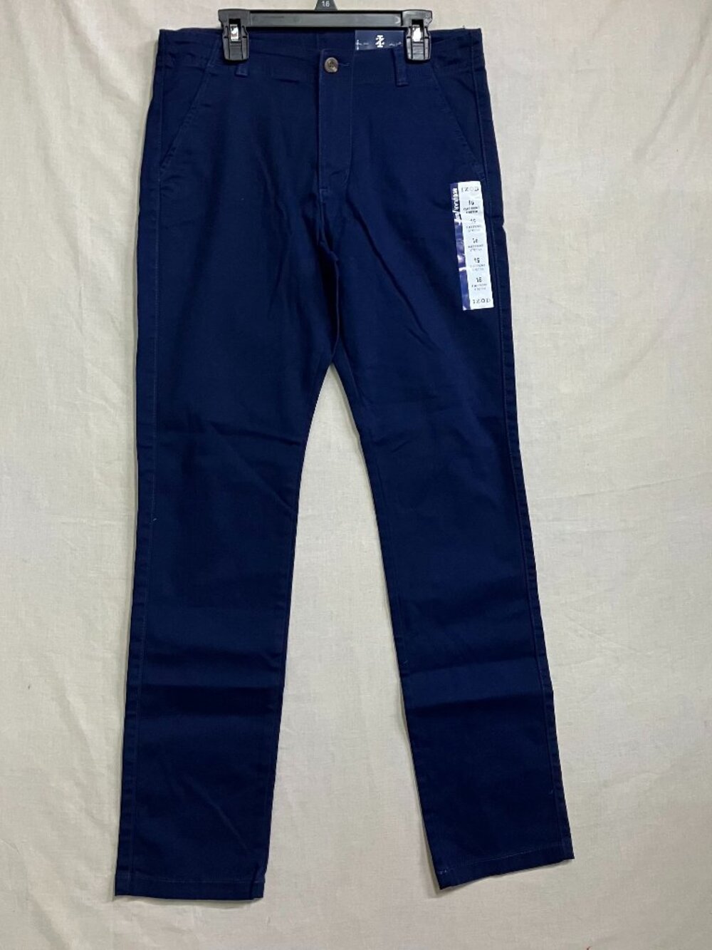 Izod Flat Front Chino Pants Men's Size 16 Navy Stretch Adjustable Waist Pockets